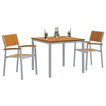 Set Dining Grădină 3 Piese Lemn Acacia Metal | vidaXL