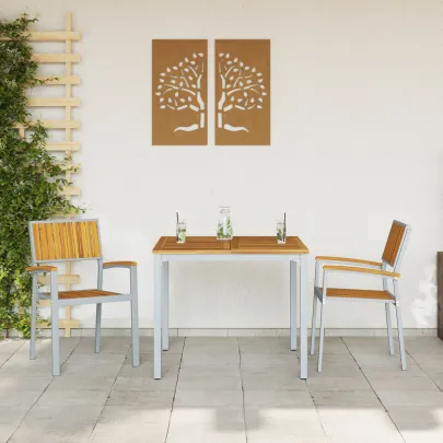 Set Dining Grădină 3 Piese Lemn Acacia Metal | vidaXL