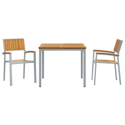 Set Dining Grădină 3 Piese Lemn Acacia Metal | vidaXL