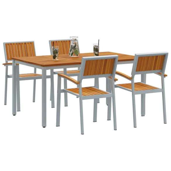 Set Dining Grădină 5 Piese - Lemn Acacia Metal | vidaXL