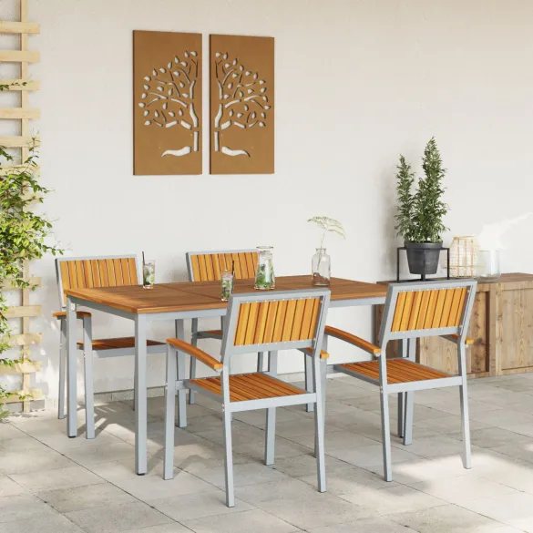 Set Dining Grădină 5 Piese - Lemn Acacia Metal | vidaXL