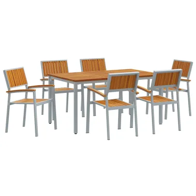 Set Dining Grădină 7 Piese - Lemn Acacia Metal | vidaXL
