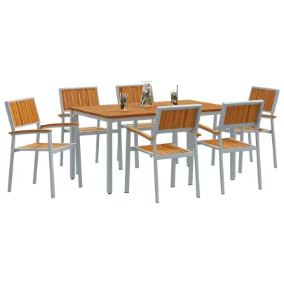 Set Dining Grădină 7 Piese - Lemn Acacia Metal | vidaXL