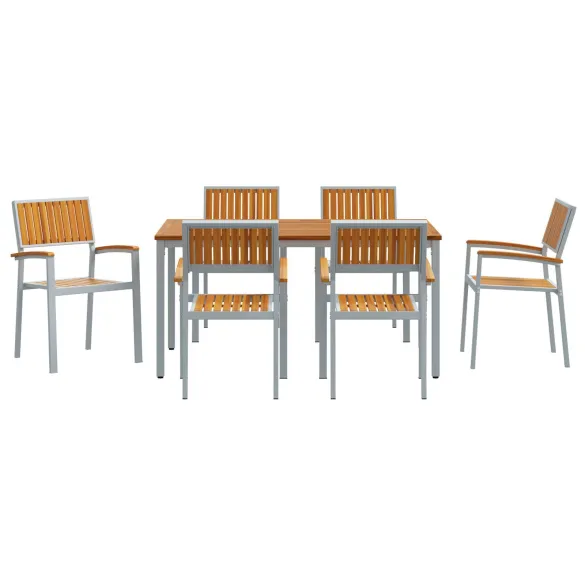 Set Dining Grădină 7 Piese - Lemn Acacia Metal | vidaXL