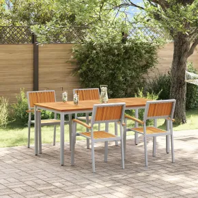 Set Dining Grădină 5 Piese Lemn Acacia Metal | vidaXL