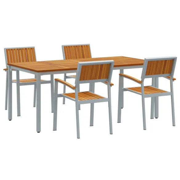 Set Dining Grădină 5 Piese Lemn Acacia Metal | vidaXL