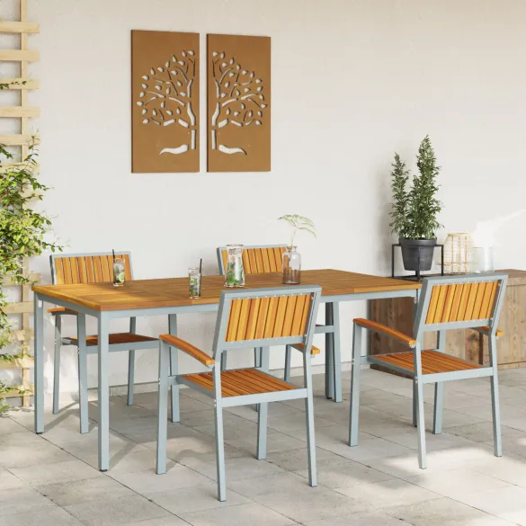 Set Dining Grădină 5 Piese Lemn Acacia Metal | vidaXL
