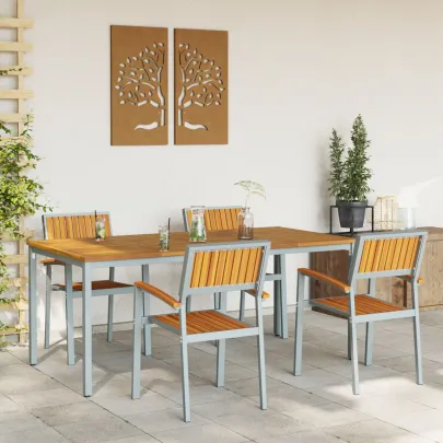 Set Dining Grădină 5 Piese Lemn Acacia Metal | vidaXL