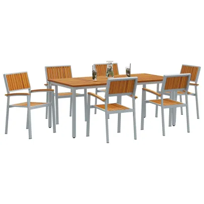 Set Dining Grădină 7 Piese - Lemn Acacia Metal | Livrare Gratuită