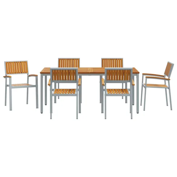 Set Dining Grădină 7 Piese - Lemn Acacia Metal | Livrare Gratuită