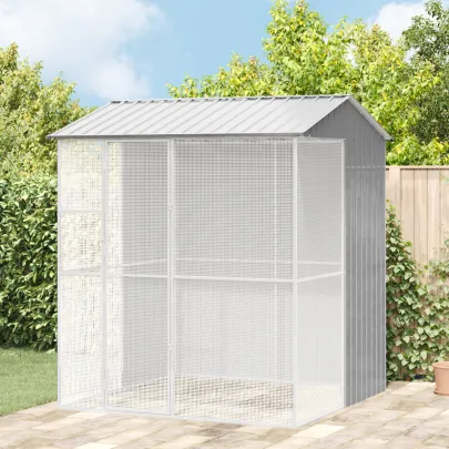 Colivie Păsări Exterior Gri - Oțel Rezistent - vidaXL