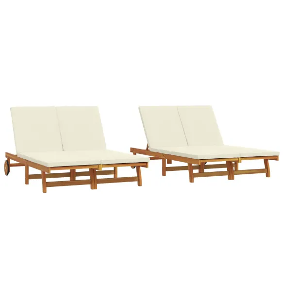 Șezlong Dublu cu Roți - Lemn Acacia | Livrare Gratuită