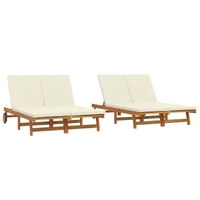 Șezlong Dublu cu Roți - Lemn Acacia | Livrare Gratuită