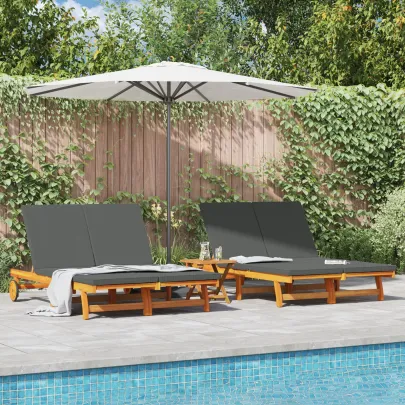 Șezlong Dublu cu Roti - Lemn Acacia | Livrare Gratuită