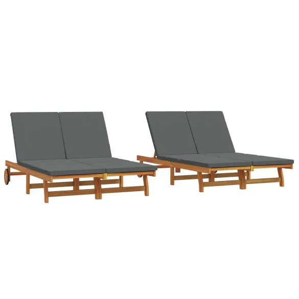 Șezlong Dublu cu Roti - Lemn Acacia | Livrare Gratuită