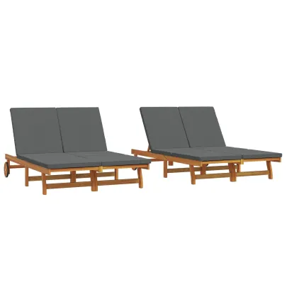 Șezlong Dublu cu Roti - Lemn Acacia | Livrare Gratuită