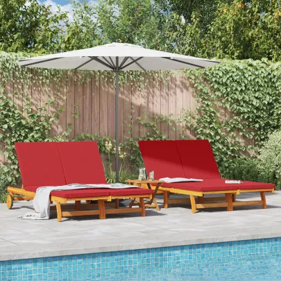 Șezlong Dublu cu Roți - Lemn Acacia Masiv | Livrare Gratuită