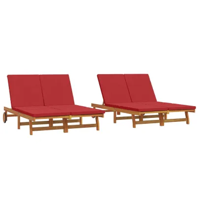 Șezlong Dublu cu Roți - Lemn Acacia Masiv | Livrare Gratuită