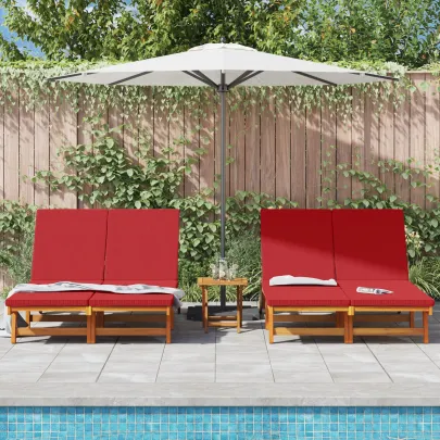 Șezlong Dublu cu Roți - Lemn Acacia Masiv | Livrare Gratuită