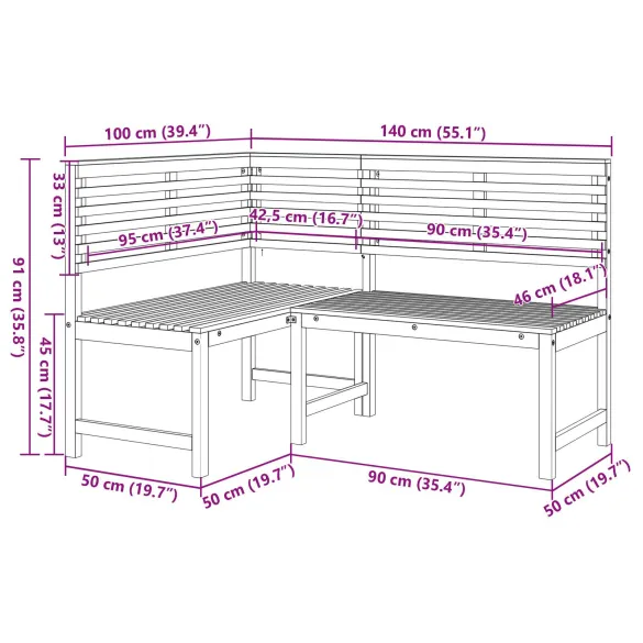 Set Bancă Grădină Lemn Acacia Masiv - 3 Piese