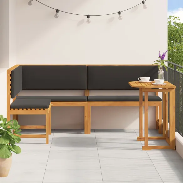 Set Bistro Grădină Lemn Acacia - Masă și 2 Bănci - Exterior