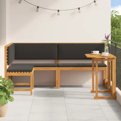 Set Bistro Grădină Lemn Acacia - Masă și 2 Bănci - Exterior