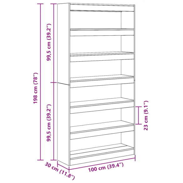 Raft Cărți Separator Cameră Negru Stejar 100x30x198 cm