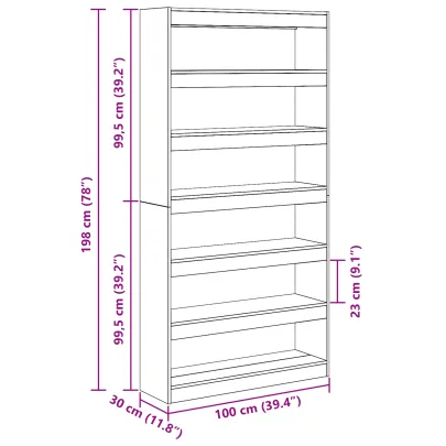 Raft Cărți Separator Cameră Negru Stejar 100x30x198 cm