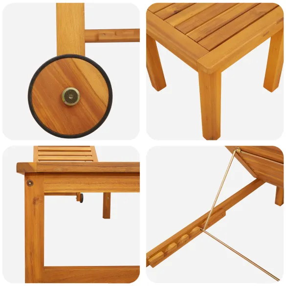 Șezlong cu Masă Lemn Acacia - Set 2 Piese | vidaXL