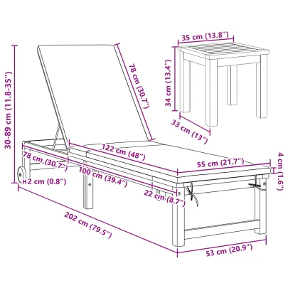 Șezlong cu Masă Lemn Acacia - Set 2 Piese | vidaXL
