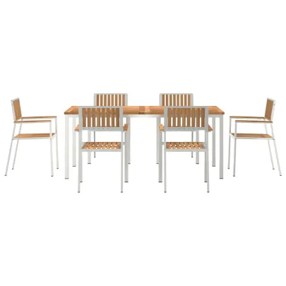 Set Dining Exterior Lemn de Tec - Masă 180 cm cu 6 Scaune