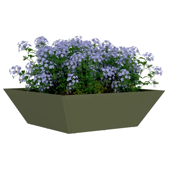 Ghiveci Metalic Verde Oliv Pătrat Modern 50x50x15 cm