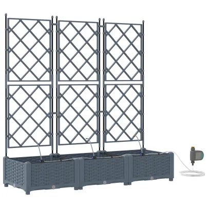 Jardiniere cu Sistem Irigație 3 Piese Gri - Livrare Gratuită