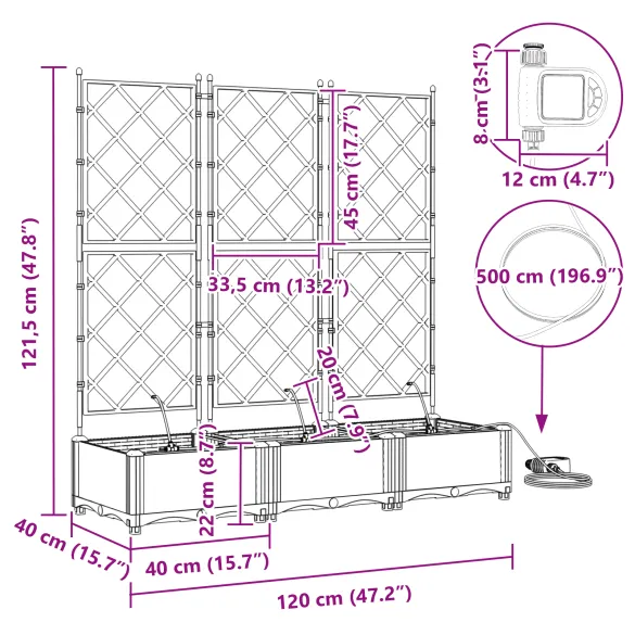Jardiniere cu Sistem Irigație 3 Piese Gri - Livrare Gratuită