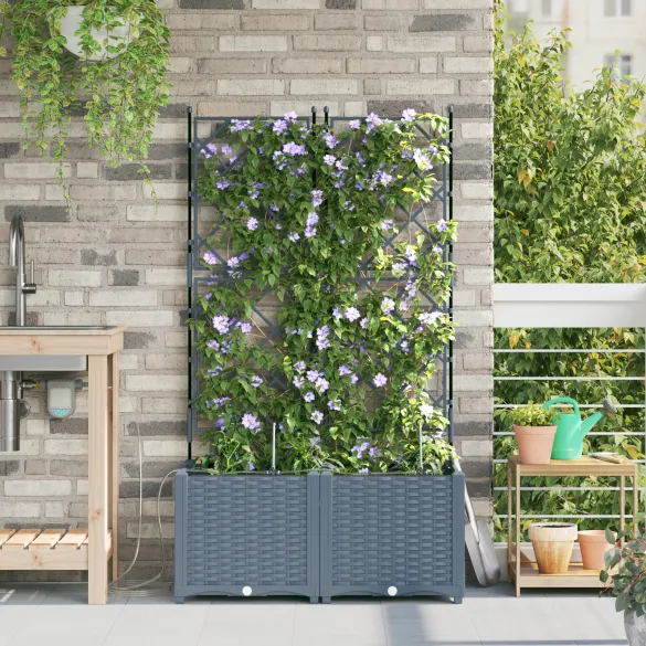 Sistem Irigare Plante Grădină - 2 Ghivece Gri cu Sustinere