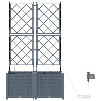 Sistem Irigare Plante Grădină - 2 Ghivece Gri cu Sustinere