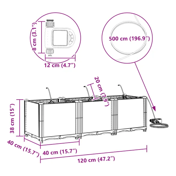 Ghivece Auto-Irigare 3 Bucăți Gri - Livrare Gratuită