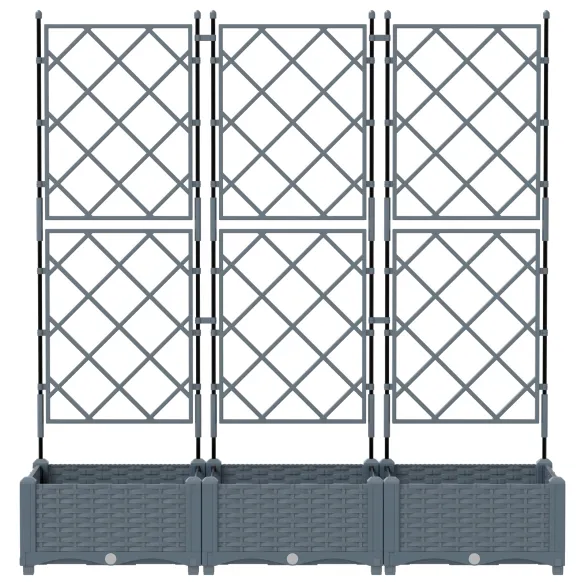 Set Jardiniere Grădină 3 piese Gri cu Spalier - Livrare Gratuită