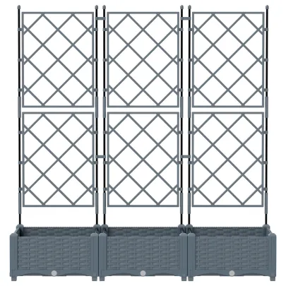 Set Jardiniere Grădină 3 piese Gri cu Spalier - Livrare Gratuită