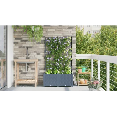 Ghiveci Grădină cu Trellis Gri | Livrare Gratuită