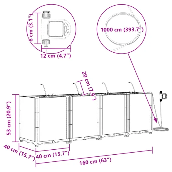 Jardiniere Auto-Irigare Gri | 4 Ghivece Rezistente