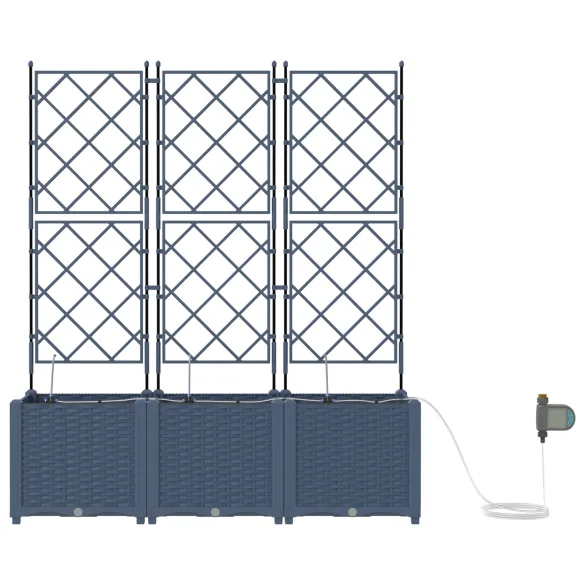 Ghivece Grădină cu Sistem Irigație 3 bucăți Gri | Livrare Gratuită