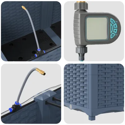 Jardiniere cu Sistem Irigare 4 Buc Gri | Livrare Gratuită