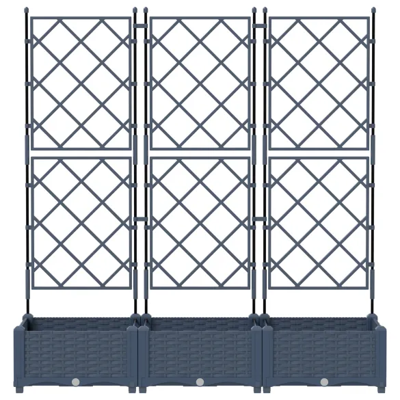 Ghiveci Grădină cu Trellis 3 pcs Gri - Livrare Gratuită