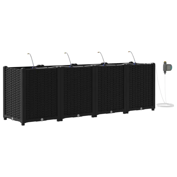 Ghivece Grădină cu Irigație Automată 4 buc - Negru | Livrare Gratuită