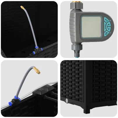 Ghivece Grădină cu Irigație Automată 4 buc - Negru | Livrare Gratuită