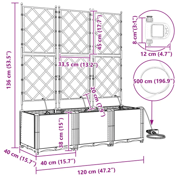 Set Jardiniere Grădină cu Irigare Automată 3 pcs