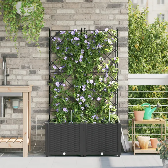Jardiniere cu Sistem Irigare Automată - 2 bucăți Negru