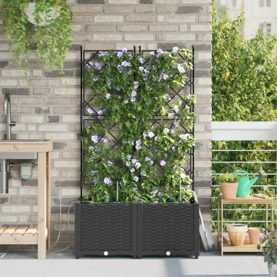 Jardiniere cu Sistem Irigare Automată - 2 bucăți Negru