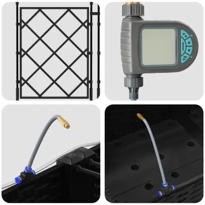 Jardiniere cu Sistem Irigare Automată 2 buc - Negru